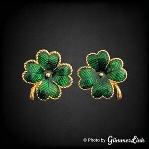 Vintage Avon Lucky Clover Earrings – Green Enamel Four Leaf Shamrock, 1990s